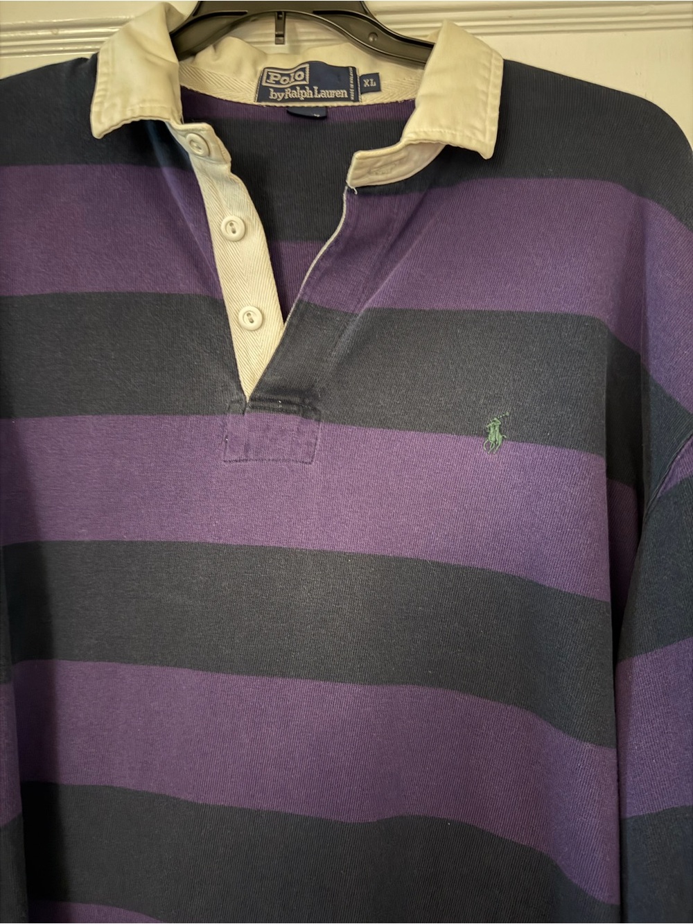Polo by Ralph Lauren Men's Purple & Black Striped Rugby Shirt